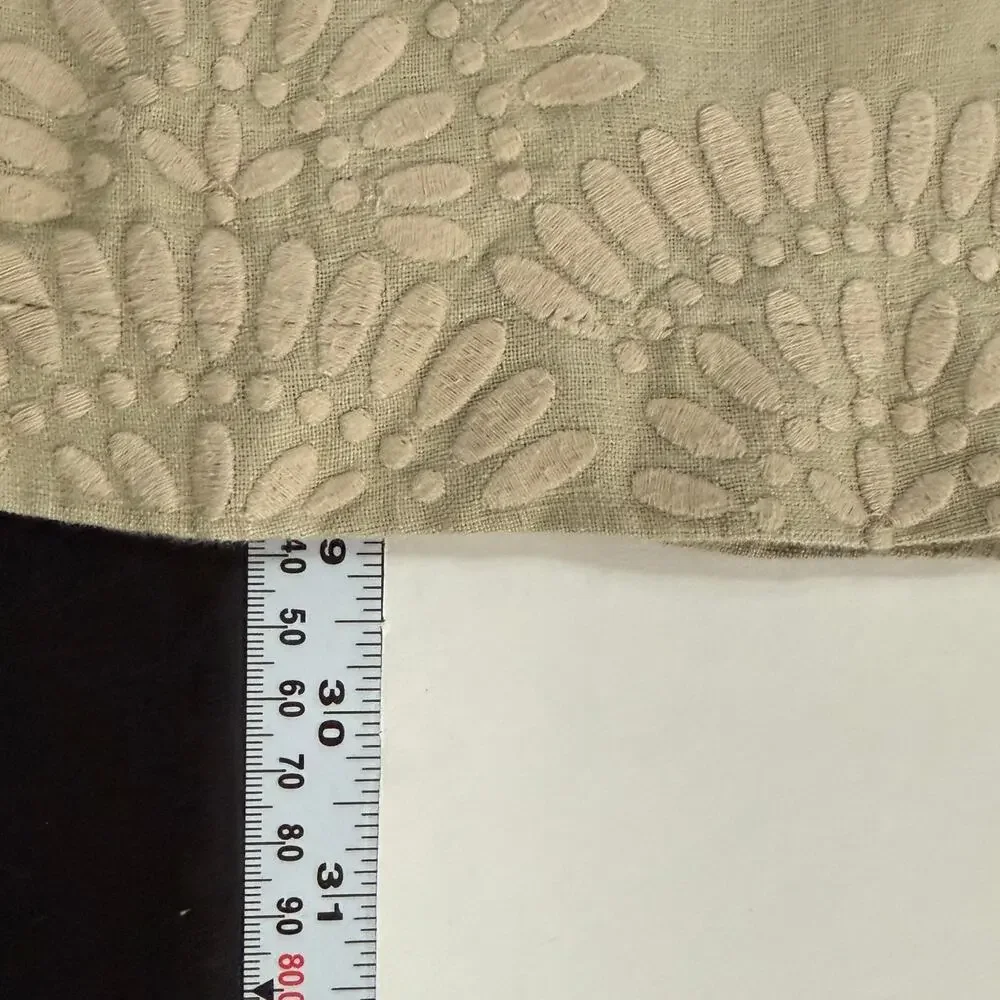 Tory Burch 100% Linen Tunic Top 6 Embroidered Mandarin Collar Natural *flaw